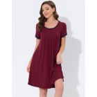 Alternate image 1 for cheibear Women's Soft Sleepwear Lounge Dress Strtechy with Pockets Soft Nightshirt Pajama Nightgown, Large Red