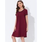 Alternate image 2 for cheibear Women's Soft Sleepwear Lounge Dress Strtechy with Pockets Soft Nightshirt Pajama Nightgown, Large Red