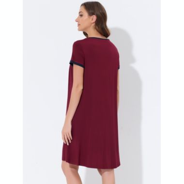 cheibear Women's Soft Sleepwear Lounge Dress Strtechy with Pockets Soft Nightshirt Pajama Nightgown, Large Red. View a larger version of this product image.