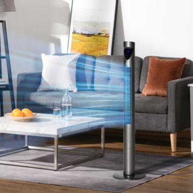 HOMCOM 46" Tower Fan Cooling with Air Filter, Oscillating, 3 Speed, 12h Timer, Remote Controller, for Bedroom, Black. View a larger version of this product image.