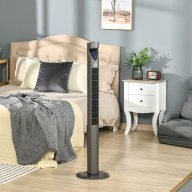 HOMCOM 46" Tower Fan Cooling with Air Filter, Oscillating, 3 Speed, 12h Timer, Remote Controller, for Bedroom, Black. View a larger version of this product image.