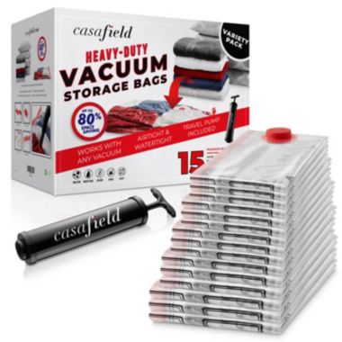 Casafield Vacuum Storage Bags with Travel Hand Pump, Space Saving Compression Bags for Blankets, Clothes, Blankets, Comforters. View a larger version of this product image.