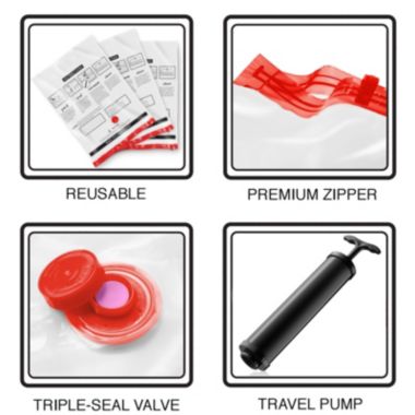 Casafield Vacuum Storage Bags with Travel Hand Pump, Space Saving Compression Bags for Blankets, Clothes, Blankets, Comforters. View a larger version of this product image.