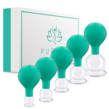 PURAVA Cupping Therapy Set with Suction Ball, Glass Cupping Set for Neck, Face and Body for Tension, Back Pain and Cellulite - Set of 5. View a larger version of this product image.