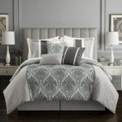 Chic Home Phantogram 7 Piece Comforter Set Reversible Two-Tone Damask Pattern Geometric Quilting Bedding - Bed Skirt Decorative Pillows Shams Included - Queen 90x92", Grey