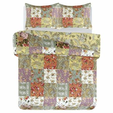 Legacy Decor 3 PCS Paisley Stitched Pinsonic Reversible Lightweight All Season Bedspread Quilt Coverlet Oversize, King Size. View a larger version of this product image.