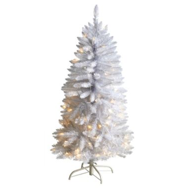 Nearly Natural 4' Slim White Artificial Christmas Tree with 100 Warm White LED Lights and 293 Bendable Branches. View a larger version of this product image.