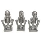 Alternate image 0 for Kingston Living Set of 3 Silver No Evil Skeletons Halloween Tabletop Figurines 8"