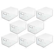 mDesign Plastic Storage Bin Container, Lid, Handles - 8 Pack - Clear/White
