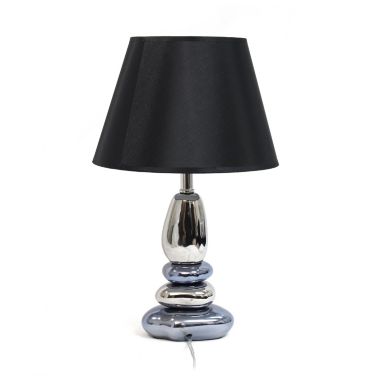 Elegant Designs Stacked Chrome and Metallic Blue Stones Ceramic Table Lamp with Black Shade. View a larger version of this product image.