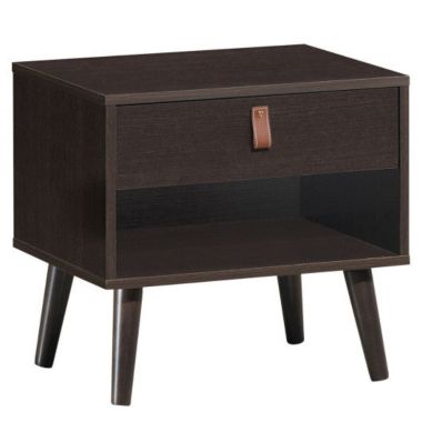 Hivago Nightstand Bedroom Table with Drawer Storage Shelf-Brown. View a larger version of this product image.
