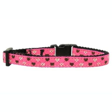 Mirage Pet Products Argyle Hearts Nylon Ribbon Cat Collar, Bright Pink. View a larger version of this product image.