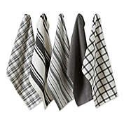 Contemporary Home Living Set of 5 Assorted Black and White Woven Dish Towel, 28"