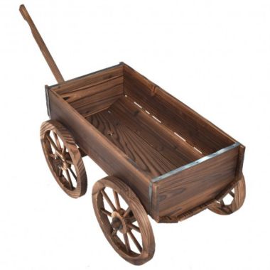 Wood Wagon Planter Pot Stand with Wheels. View a larger version of this product image.