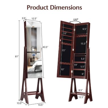 Slickblue LED Jewelry Cabinet Armoire Organizer with Bevel Edge Mirror-Brown. View a larger version of this product image.