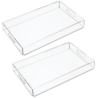 mDesign Acrylic Rectangular Serving Tray with Handles, 2 Pack - Clear. View a larger version of this product image.