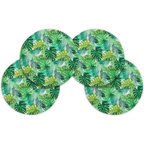Indoor Outdoor Fern Leaf Placemat Set 4 Pcs Round Green Braided Placemats 
