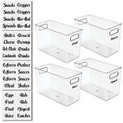 mDesign Stackable Plastic Fridge Organizer Box, 4 Pack + 36 Labels - Clear