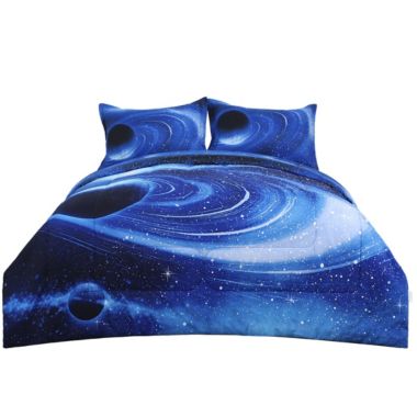 PiccoCasa Twin Size Galaxies White Blue Kids Comforter Sets, 3D Space Themed - All-Season Down Alternative Quilted Duvet - Reversible Design- Includes 1 Comforter, 2 Pillow Cases. View a larger version of this product image.