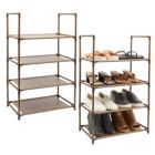 Alternate image 0 for Juvale 2 Pack Brown 4-Tier Narrow Shoe Rack for Entryway, Metal Free Standing Shelf Organizer for Closet (17 x 11 x 30 In)