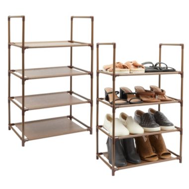 Juvale 2 Pack Brown 4-Tier Narrow Shoe Rack for Entryway, Metal Free Standing Shelf Organizer for Closet (17 x 11 x 30 In). View a larger version of this product image.