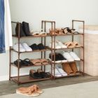 Alternate image 1 for Juvale 2 Pack Brown 4-Tier Narrow Shoe Rack for Entryway, Metal Free Standing Shelf Organizer for Closet (17 x 11 x 30 In)
