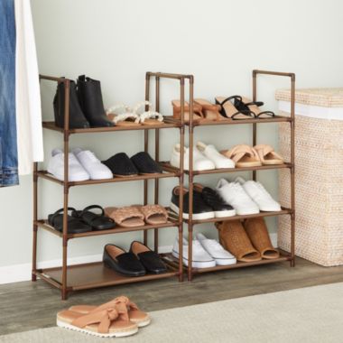 Juvale 2 Pack Brown 4-Tier Narrow Shoe Rack for Entryway, Metal Free Standing Shelf Organizer for Closet (17 x 11 x 30 In). View a larger version of this product image.