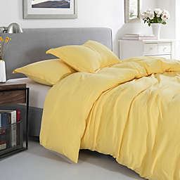 Sweet Home Collection   Prewashed Vintage Linen Style Crinkle 3-Piece Duvet Set - King, Yellow