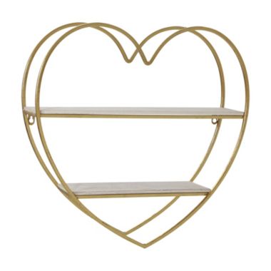 Kingston Living 20" White and Gold 2-Tier Heart Decorative Wall Shelf. View a larger version of this product image.
