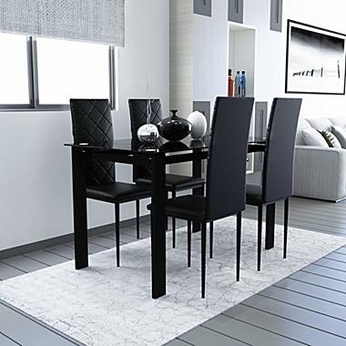 Tansole 5-Piece Rectangle Glass Top Black Metal Frame Rhombic Leather Dinning Chair and Table Set. View a larger version of this product image.