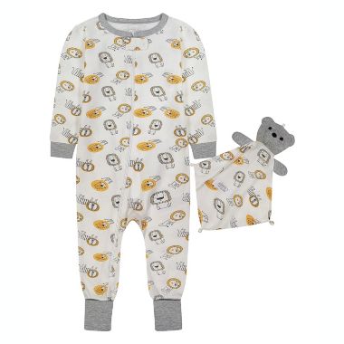 Sleep On It Infant Boys Golden Lions Zip-Front Coverall Pajama with Blankey Buddy. View a larger version of this product image.