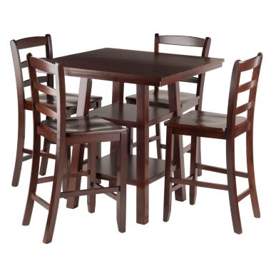 Winsome Orlando 5-Pc Set High Table, 2 Shelves w/ 4 Ladder Back Stools. View a larger version of this product image.