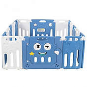 Costway 16-Panel Foldable Baby Playpen Kids Activity Centre-Blue