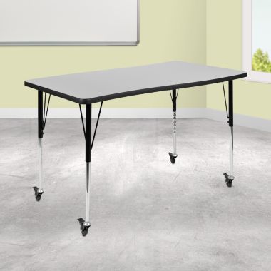Flash Furniture Wren Mobile 28"W x 47.5"L Rectangle Wave Flexible Collaborative Grey Laminate Activity Table-Standard Height Adjust Legs. View a larger version of this product image.