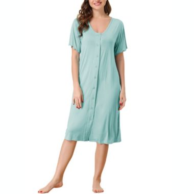 cheibear Womens Short Sleeve Nightshirt Button Down Nightgown Sleepwear Pajama Dress Light Green Medium. View a larger version of this product image.