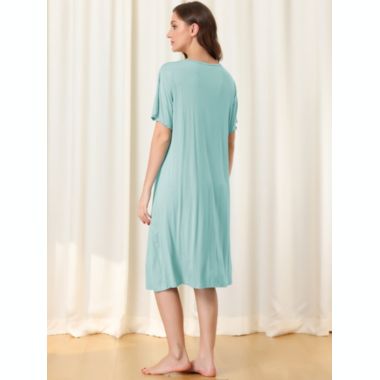 cheibear Womens Short Sleeve Nightshirt Button Down Nightgown Sleepwear Pajama Dress Light Green Medium. View a larger version of this product image.