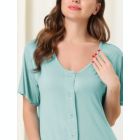 Alternate image 3 for cheibear Womens Short Sleeve Nightshirt Button Down Nightgown Sleepwear Pajama Dress Light Green Medium