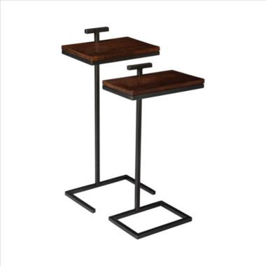 Slickblue 2 Piece Wooden Nesting Table with Open Geometric Base, Brown. View a larger version of this product image.