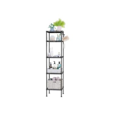 SONGMICS Bathroom Shelf, Storage Rack for Small Space, Total Load Capacity 220 lb, 11.8 x 11.8 x 48.6 Inches, with 5 PP Sheets, Removable Hooks, Adjustable Height, Extendable Design, Black. View a larger version of this product image.