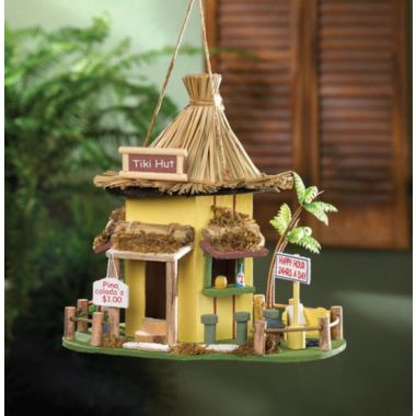 Zingz & Thingz 9.75" Yellow and Brown Tiki Hut Outdoor Hanging Birdhouse. View a larger version of this product image.