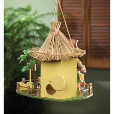 Zingz & Thingz 9.75" Yellow and Brown Tiki Hut Outdoor Hanging Birdhouse. View a larger version of this product image.
