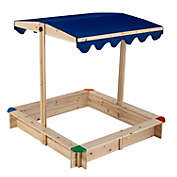 Slickblue Kids Wooden Sandbox with Height Adjustable and Rotatable Canopy Outdoor Playset