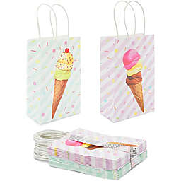 Blue Panda Ice Cream Birthday Party Favor Gift Bags with Handles (9 x 5.5 x 3.15 in, 24 Pack)