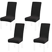 PiccoCasa Soft Spandex Stretch Knit Jacquard Dining Chair Seat Covers Black, 4 Pieces