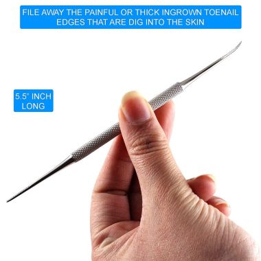 Ingrown Toenail Tools - Sharp Edge Spoon Shaped Double Ended Toenail Lifter & Nail File Cleaner Trimmer Surgical Medical Grade Stainless Steel Manicure Pedicure Nail Care Tool (2 Pc Set) By Krisp Beauty. View a larger version of this product image.