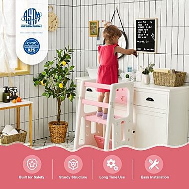 Slickblue Kids Kitchen Step Stool with Double Safety Rails -Pink. View a larger version of this product image.