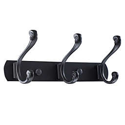 Unique Bargains Wall Mount Coat Hook Rack Hanger with 3 Retro Hooks, Stainless Steel Jackets/Coats/Hats/Scarves Towel Hanger with Screws, Black A, 10
