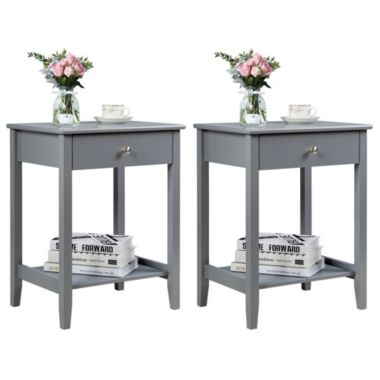 Gymax 2PCS Nightstand Sofa Side End Table Bedroom Living Room w/ Shelf Drawer Grey. View a larger version of this product image.