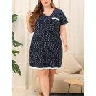Alternate image 3 for Agnes Orinda Women's Plus Size Nightgown Polka Dots Dress Short Sleeve Sleepwear Pajamas Nightgowns, Leisure Polyester Round Neck Babydoll Sleepwear Cami Dress, 1X Dark Blue