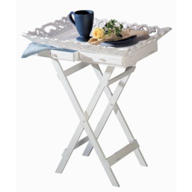 Zingz & Thingz 26.5" White Contemporary Tray Stand with Drawers. View a larger version of this product image.